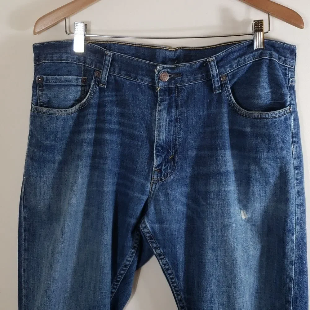 Levi Strauss Men's 514 Blue Straight Leg Jeans Slightly Distressed, 36